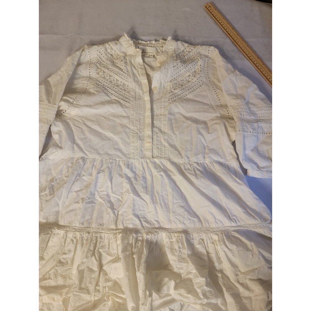 Anthropologie Dress Womens Sz XS Eyelet Mini White Puff Sleeve Cottagecore MAEVE